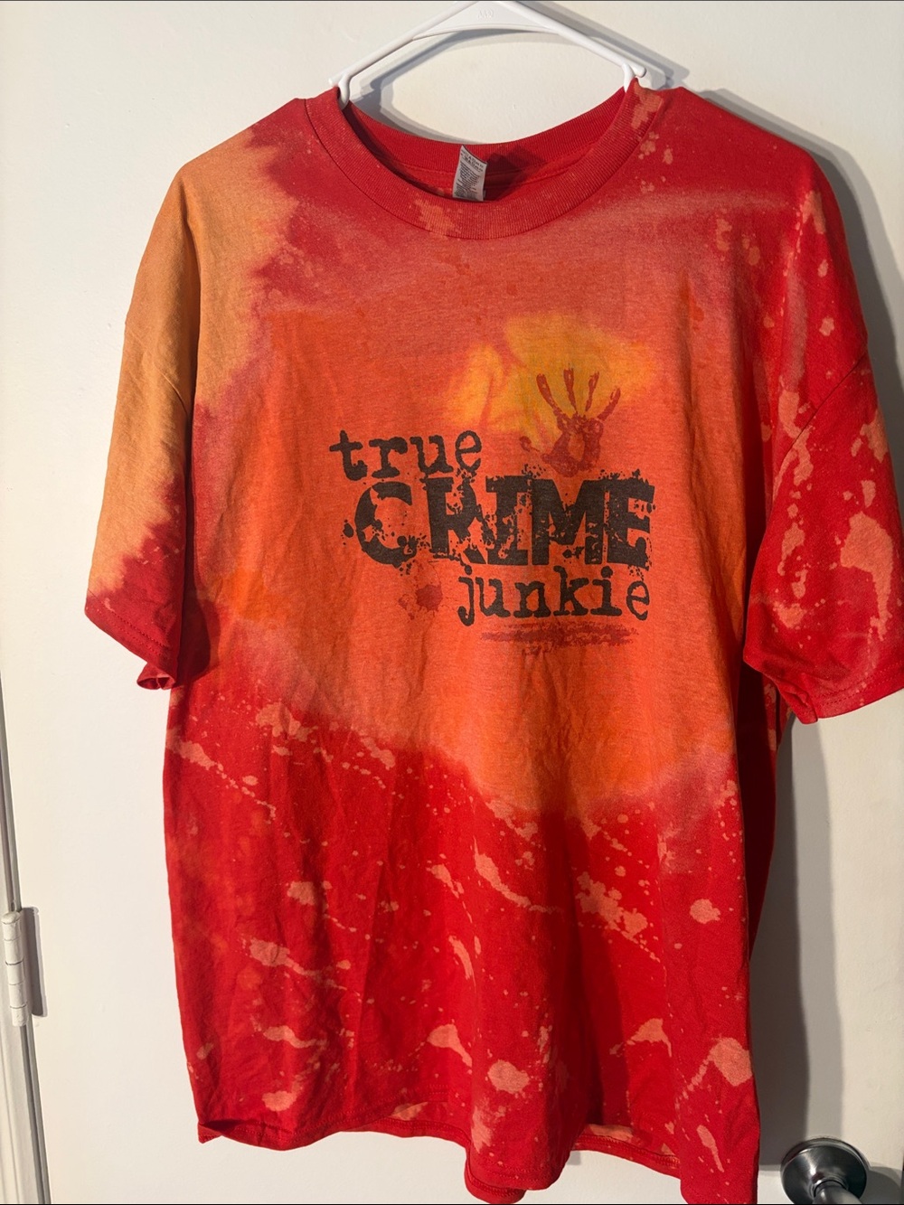 True Crime Junkie Graphic Tee - Red & Orange Tie-Dye